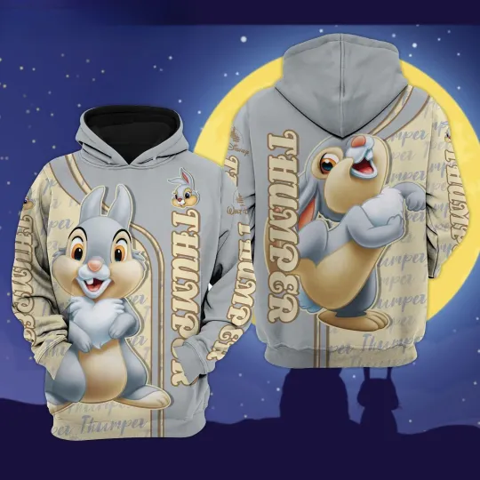 2024 3D Printing Thumper Rabbit Bambi Disney Cartoon Hoodie
