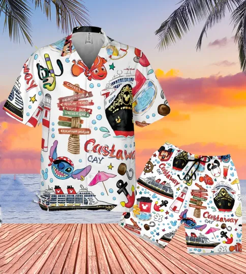 Pirate Mickey Hawaiian Shirt Beach Shorts Men Women Casual Short Sleeve Shirt Set