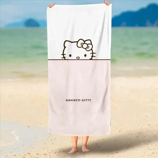 Hello Kitty Beach Towel, Cartoon Cute Kawaii Room Decor, Bath Children Hand Towels, Bathroom Sanrio Home Shower Gifts for Kids