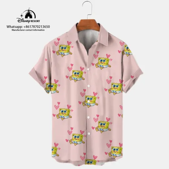 2023 Summer New Harajuku Casual Shirt Cute Spongebob Anime Shirt
