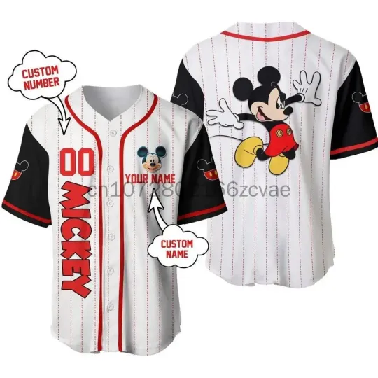 Disney Baseball Mickey  Baseball Jersey Cartoon Print Baseball Jersey Shirts