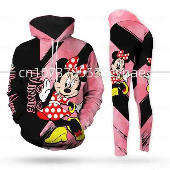 New Disney Minnie Mouse 3D Hoodie Leggings Set,  Hoodie And Leggings Suit Minnie Yoga Pants Sweatpants Fashion Sports Suit