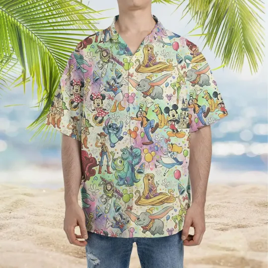 2024 Disney Magical Hawaiian Shirt, Men's Women's Shirt Disney Castle Hawaiian Shirt, DisneyWorld Pooh And Friends Hawaiian Shirt