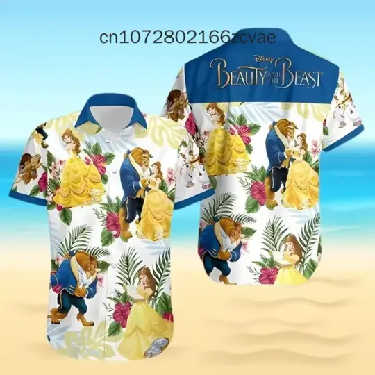 New Beauty and Beast Hawaii Shirt, Men's Women's Children's Short sleeved Shirt, Disney Fashion Retro Casual Shirt