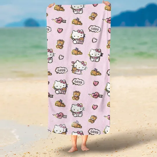 Hello Kitty Cute Girl Animal Beach Towel, Cartoon Home Decor, Bath Children Soft Hand Towels, For Bathroom, Yoga