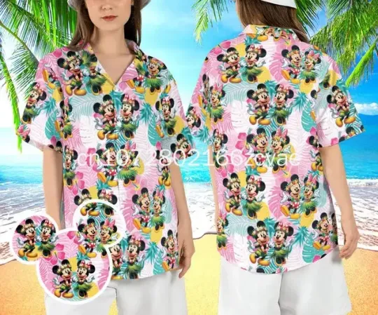 New Disneyland Collection Icons Hawaiian Shirt, Men Button Up Shirt Mickey Minnie Hawaiian Shirt, Fashion Beach Short Sleeve Shirt