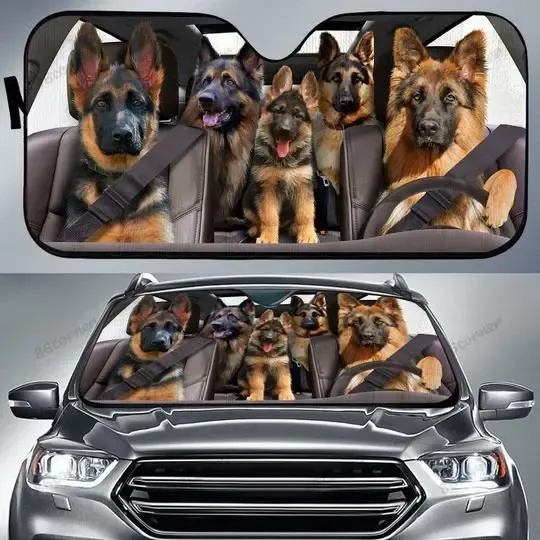 Pitbull Dog Family Car Sunshade , Funny Pitbull Car Sunshade