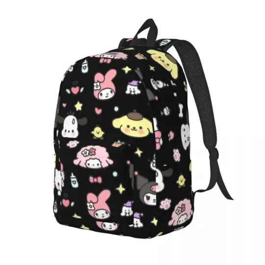 Hello Kitty, Pochacco, Pom Pom Purin, Melody Teenage Backpack, Outdoor Student Cute Cartoon Daypack for Men Women, Laptop Canvas Bags