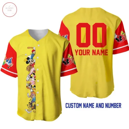 Disney 50th Anniversary Mickey Mouse Black Rainbow Baseball Jersey Custom Name Disney Hawaiian Shirt Men Women Tops