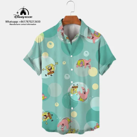 2023 Summer New Harajuku Casual Shirt Cute Spongebob Anime Shirt