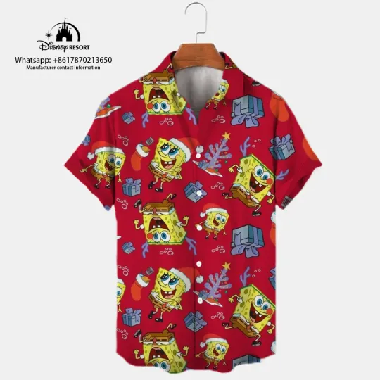 2023 Summer New Harajuku Casual Shirt Cute Spongebob Anime Shirt