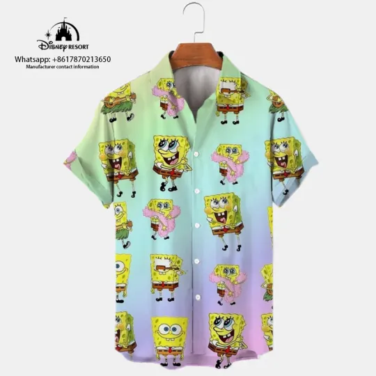 2023 Summer New Harajuku Casual Shirt Cute Spongebob Anime Shirt