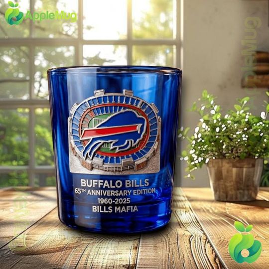 Buffalo Bills 65th Anniversary Whiskey Glass 1960-2025 Colored Rock Glass