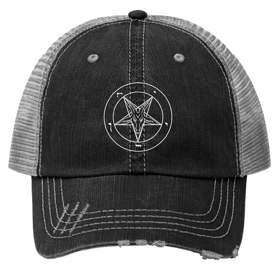 Sigil Of Baphomet Trucker Hats Pentagram With Baphomet Goat Head Satanic Black Star