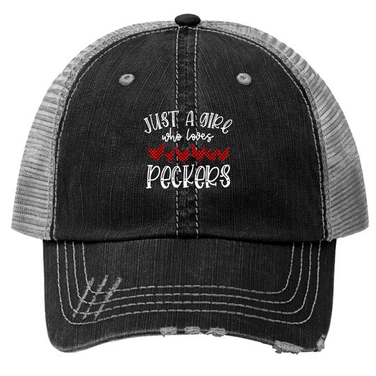 Just A Girl Who Loves Peckers Red Plaid Funny Chicken Trucker Hat