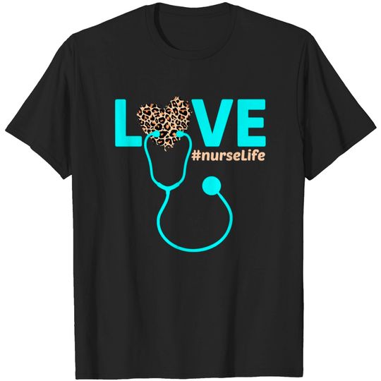 Nurse Life RN LPN CNA Healthcare Cheetah Heart T Shirt