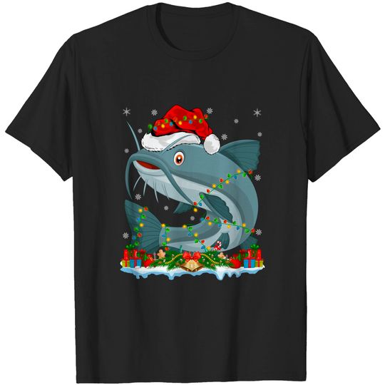Fishing Lover Family Matching Santa Catfish Christmas T-Shirt