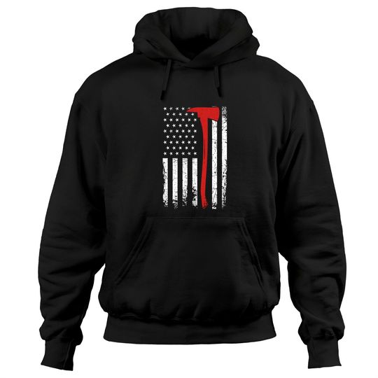 Wildland Firefighter Axe American Flag Thin Red Line Fireman Pullover Hoodie