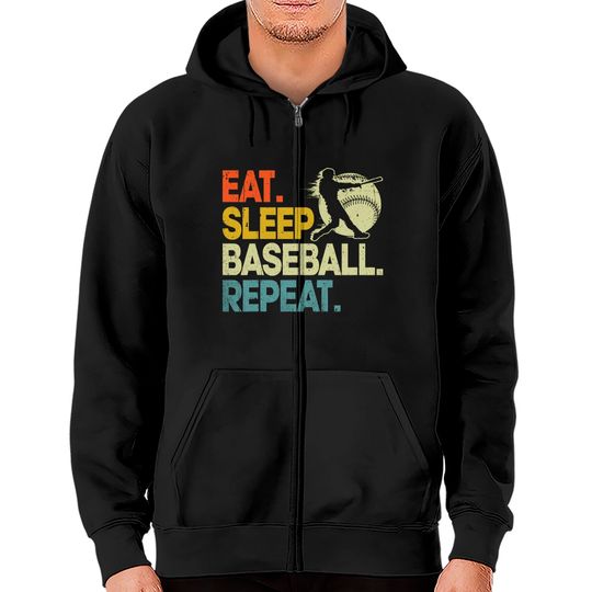 Eat Sleep Baseball Repeat Baseball Lover Men Boys Zip Hoodie