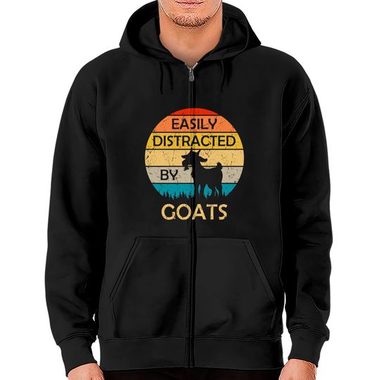 Easily Distracted By Goats Retro Vintage Funny Goat Lover Zip Hoodie