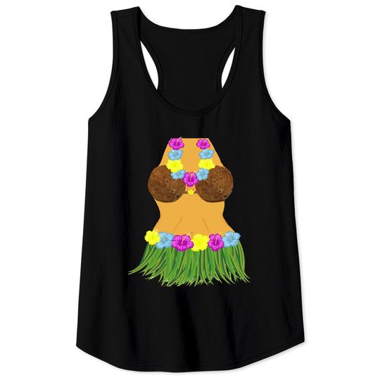 Tiki Party Shirt Luau Coconut Bra Grass Skirt Lei Flowers Tank Tops