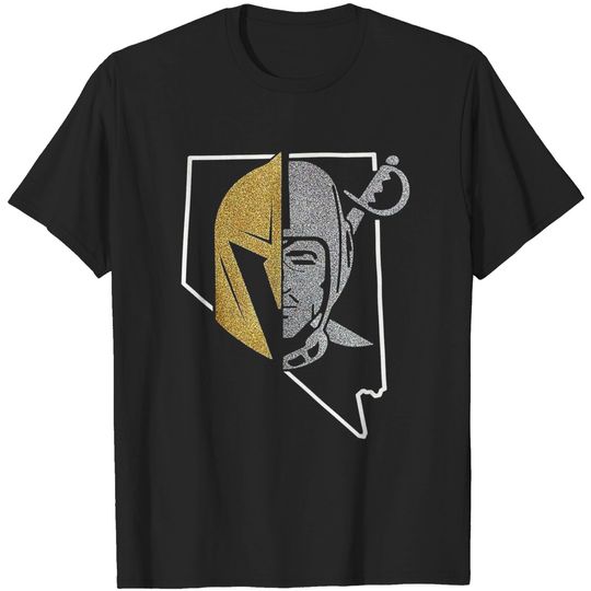 Las Vegas Raiders & Vegas Golden Knights Las Vegas GLITTER, Vegas, Raiders, Vegas Knights. Half And Half Sports Unisex T-shirt