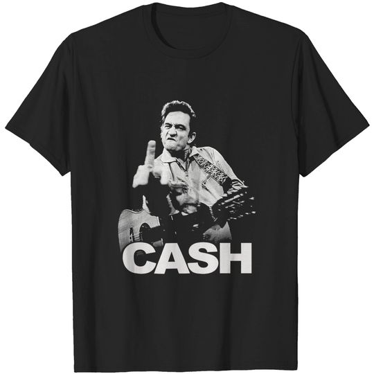 Johnny Cash Flipping The Bird Finger Black Adult T-Shirt Tee