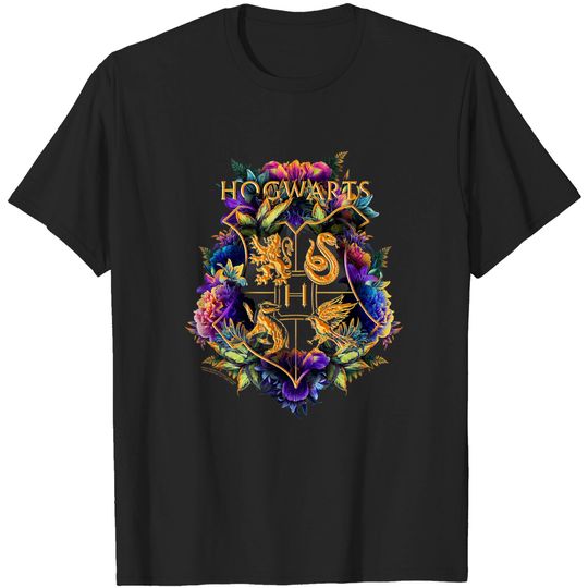Hogwarts Multi-Colored Floral Crest T-Shirt