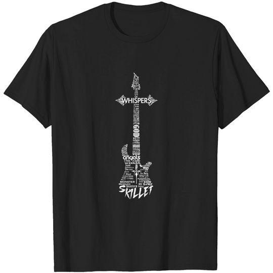 Skillet Guitar Typography on Black Graphic T-Shirt
