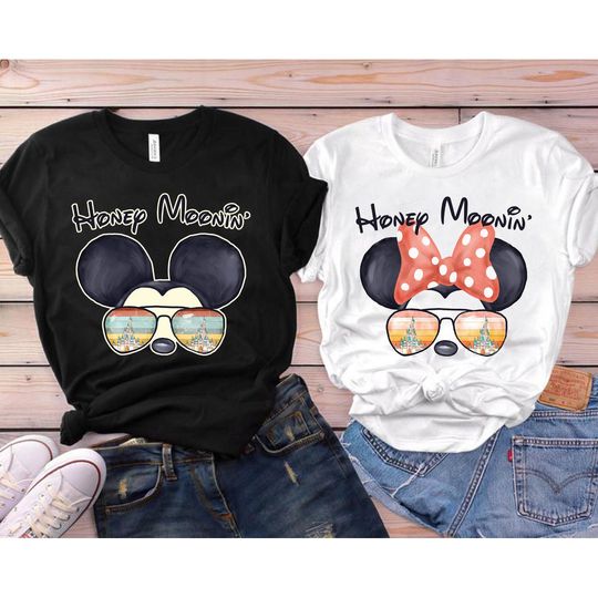 Disney Honeymoon Shirts, Mickey Glasses Shirt, Mickey Aviator Shirt, Disney Couple Custom Tshirts
