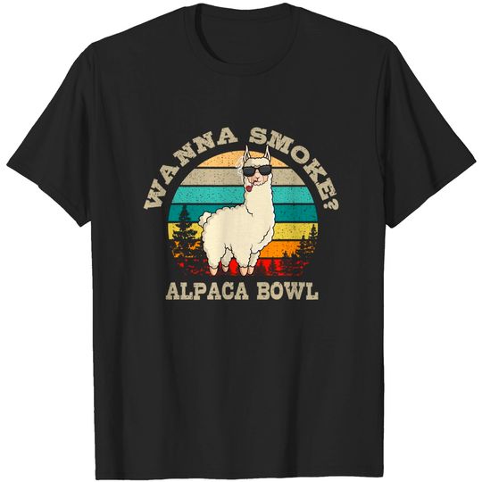 Wanna Smoke Alpaca Bowl Llama Weed Pot Retro Vintage Gift T-Shirt