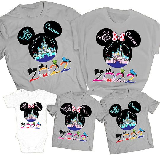Matching Family Disney Magic Castle Iin Mickey And Minnie Head With Personalized T Shirt