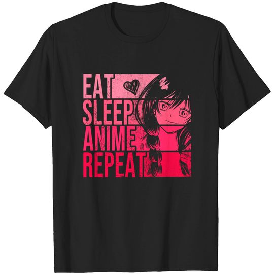Pink Anime Aesthetic T-Shirt Eat Sleep Anime Repeat
