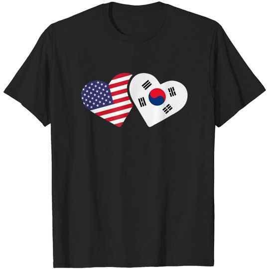 Korean T-Shirt South Korea USA Flag Heart Korean American Love Gift