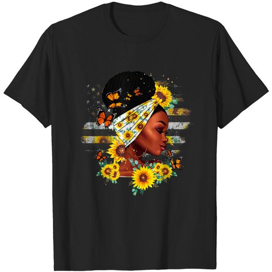 Womens Sunflower Black Girl Queen Black History Month T-Shirt