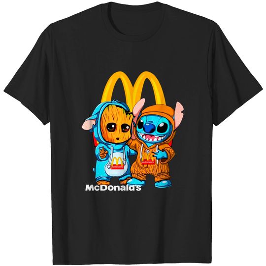 McDonalds Logo Baby Groot and Baby Stitch t-Shirts