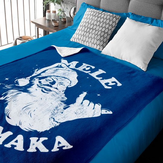 Retro Christmas Mele Kalikimaka Santa Shaka Hawaii Blanket