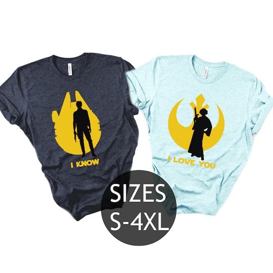 Disney Star Wars Couple Shirts, Han Solo and Princess Leia Matching Shirts, I Love You I Know Shirts