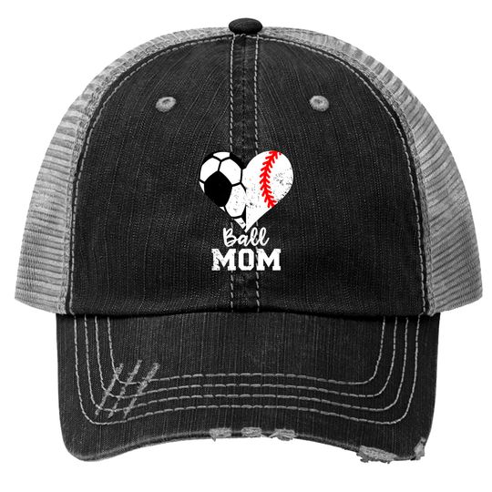 Ball Mom Heart Funny Baseball Soccer Mom Trucker Hats