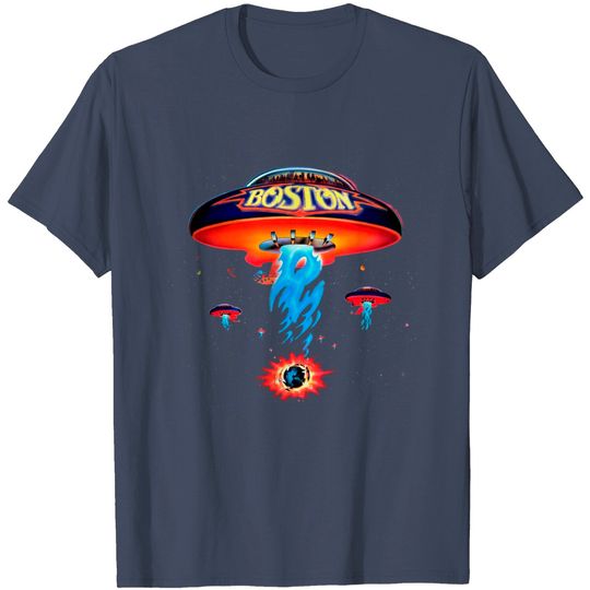 Boston Band Tshirt Poster Shirt Spaceship Rock Band T Shirts for Men Black