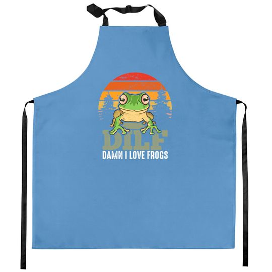 DILF Damn i love frogs Funny Retro Cute Frog Kitchen Aprons