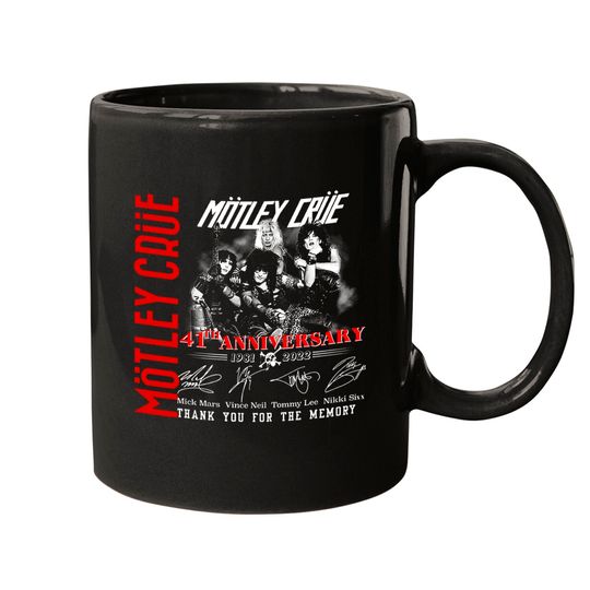 Motley Crue 41th Anniversary 1981-2022 Signature Mugs Black, Motley Crue Mug Gift Fan, Heavy Metal Mug, Motley Crue Music Band Mug
