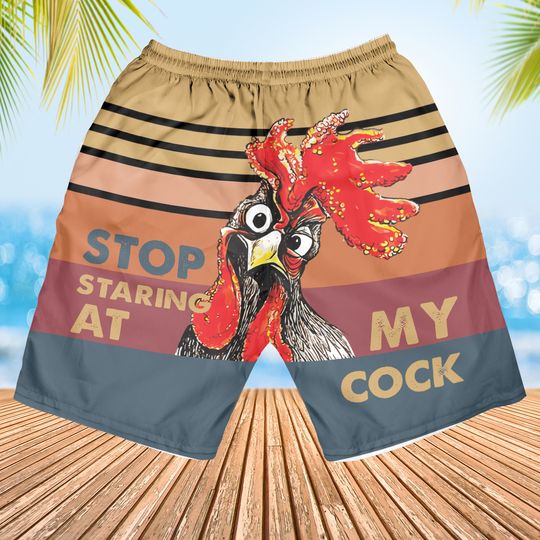 Stop Looking at My Cock Men's Swim Trunks, Funny Quick Dry Beach Board 3D Shorts