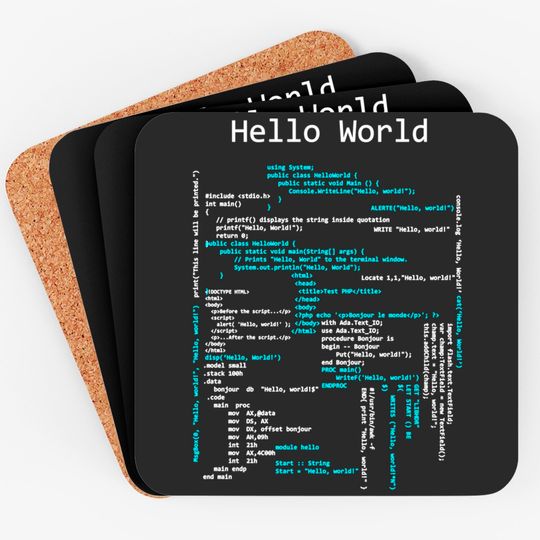 Hello World Coding, Computer Programming Languages Coasters