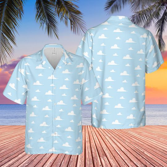 Pixar Clouds - Disney Toy Story Inspired Men's Button Down Short-Sleeved Shirt