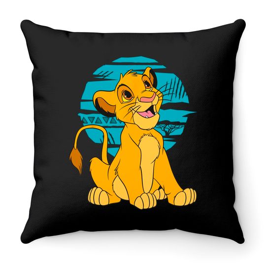 The Lion King Young Simba Happy Blue Retro Throw Pillows