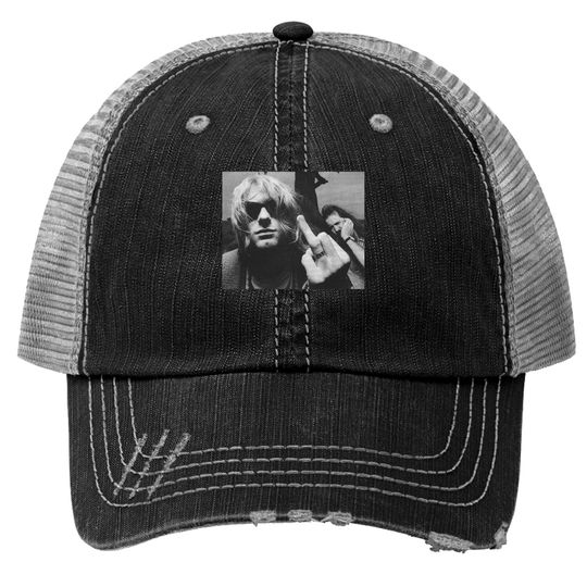 Kurt Cobain Trucker Hat / Vintage Middle Finger Funny Nirvana 90s Photo Graphic Trucker Hats
