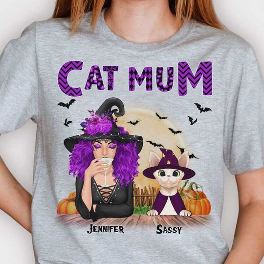 Enjoy Halloween With Your Cats - Gift For Cat Lovers - Personalized Unisex T-Shirt