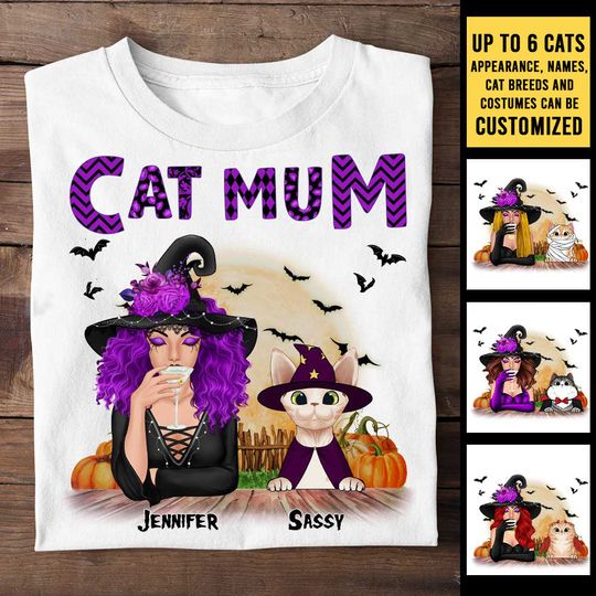 Enjoy Halloween With Your Cats - Gift For Cat Lovers - Personalized Unisex T-Shirt