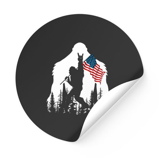 Bigfoot Rock On Hold American Flag Sasquatch Believers Sticker